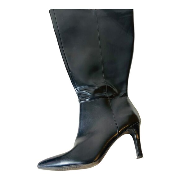 Womens Wide Calf Side Zip Pointed Toe Faux Leather Black Moto Boots US 8.5W - Picture 8 of 14